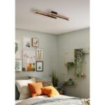 Plafonieră metal negru mat, lemn maro închis, aluminiu negru mat, plastic opal, abajur din aluminiu cu decor stea - găuri perforate, LxLxA: 700x130x80mm, inclusiv LED 12W 230V, sursă 1400lm, putere 300lm, 3000K - imagine 2