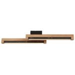 Plafonieră metal negru mat, lemn maro închis, aluminiu negru mat, plastic opal, abajur din aluminiu cu decor stea - găuri perforate, LxLxA: 700x130x80mm, inclusiv LED 12W 230V, sursă 1400lm, putere 300lm, 3000K - imagine 4