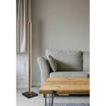 Lampă de podea metal/aluminiu negru mat, lemn maro închis, plastic opal, întrerupător cu pedală în cablu, abajur din aluminiu cu decor stea - găuri perforate, LxLxA: 180x180x1130mm, lungime cablu 1800mm, LED 23,5W 230V, sursă 2450lm, 520lm, 3000K - imagine 2