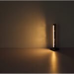 Lampă de masă din metal negru mat, lemn maro închis, aluminiu negru mat, plastic opal, cablu PVC negru, întrerupător pe cablu, abajur din aluminiu cu decor stea - găuri perforate, LxLxA: 120x120x480mm, LED 8W 230V, sursă 800lm, putere 160lm, 3000K - imagine 6