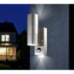 Aplica de exterior din oțel inoxidabil, sticlă transparentă, IP44, Senzor: 100 °, gama de 6m, WxH: 70x215, AL: 110, inclusiv 2xGU10 LED 5W 230V, 210lm, 3000K. - imagine 2