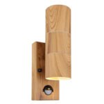 Corp de iluminat exterior din oțel inoxidabil, imitație de lemn, sticlă transparentă, inclusiv senzor, IP44, l x I: 70x215mm, A: 110mm, fără becuri 2xGU10 35W 230V