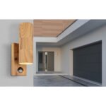 Corp de iluminat exterior din oțel inoxidabil, imitație de lemn, sticlă transparentă, inclusiv senzor, IP44, l x I: 70x215mm, A: 110mm, fără becuri 2xGU10 35W 230V