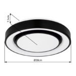 Plafoniera, metal negru, plastic alb, efect curcubeu, functie de memorie, lumina de noapte, reglabila, telecomanda, schimbator si fixare culori, inclusiv 2xAAA, Ø:380, V:75, LED 24W+RGB 6W 230V, sursa 2500lm, 800lm ieșire, 3000-6500K - imagine 6