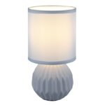 Lampă de masă ceramic albastru, textil albastru, cablu PVC alb, comutator basculant pe cablu, ø: 120mm, H: 230mm, lungime cablu 1300mm, excl. 1x E14 40W 230V