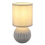 Lampă de masă ceramică gri, textil gri, cablu PVC alb, comutator basculant pe cablu, ø: 120mm, H: 230mm, lungime cablu 1300mm, excl. 1x E14 40W 230V