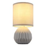 Lampă de masă ceramică gri, textil gri, cablu PVC alb, comutator basculant pe cablu, ø: 120mm, H: 230mm, lungime cablu 1300mm, excl. 1x E14 40W 230V - imagine 4