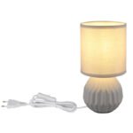 Lampă de masă ceramică gri, textil gri, cablu PVC alb, comutator basculant pe cablu, ø: 120mm, H: 230mm, lungime cablu 1300mm, excl. 1x E14 40W 230V - imagine 5