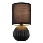 Lampă de masă ceramică neagră, textil negru, cablu PVC negru, comutator basculant pe cablu, ø: 120mm, H: 230mm, lungime cablu 1300mm, excl. 1x E14 40W 230V - imagine 4
