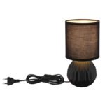 Lampă de masă ceramică neagră, textil negru, cablu PVC negru, comutator basculant pe cablu, ø: 120mm, H: 230mm, lungime cablu 1300mm, excl. 1x E14 40W 230V - imagine 5
