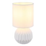 Lampă de masă ceramică alb, textil alb, cablu PVC alb, comutator basculant pe cablu, ø: 120mm, H: 230mm, lungime cablu 1300mm, excl. 1x E14 40W 230V