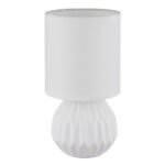 Lampă de masă ceramică alb, textil alb, cablu PVC alb, comutator basculant pe cablu, ø: 120mm, H: 230mm, lungime cablu 1300mm, excl. 1x E14 40W 230V - imagine 3