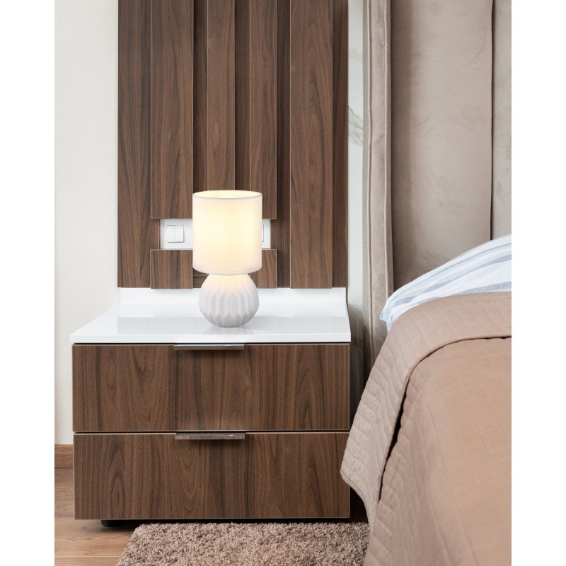 sylas-21730w-g29421-6 Lampă de masă ceramică alb, textil alb, cablu PVC alb, comutator basculant pe cablu, ø: 120mm, H: 230mm, lungime cablu 1300mm, excl. 1x E14 40W 230V - imagine 1