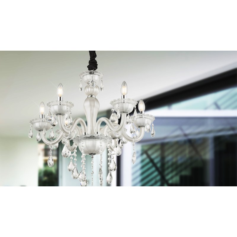 teejay-64118-6-g19392-3 Candelabru alb, sticla, cristale K5, D: 610, H: 1500, excl 6xE14 40W 230V - imagine 1