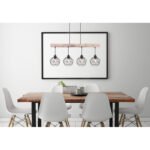 Suspensie metal negru mat, lemn natural, grilă metalică, LxLxH: 850x180x1200, excl. 4xE27 60W 230V - imagine 2
