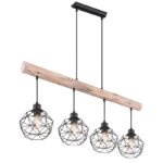 Suspensie metal negru mat, lemn natural, grilă metalică, LxLxH: 850x180x1200, excl. 4xE27 60W 230V