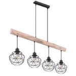 Suspensie metal negru mat, lemn natural, grilă metalică, LxLxH: 850x180x1200, excl. 4xE27 60W 230V - imagine 4