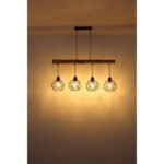 Suspensie metal negru mat, lemn natural, grilă metalică, LxLxH: 850x180x1200, excl. 4xE27 60W 230V - imagine 5