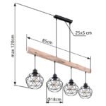 Suspensie metal negru mat, lemn natural, grilă metalică, LxLxH: 850x180x1200, excl. 4xE27 60W 230V - imagine 6