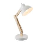 Lampa de birou,lemn alb, metal alb,cablu 1,5 m, comutator, LxWxH: inclusiv 320x160x450,excl 1xE27 40W 230V.