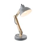 Lampa de birou,lemn, metal gri, cablu de 1,5 m, comutator, LxWxH: 320x160x450, excl 1xE27 40W 230V.
