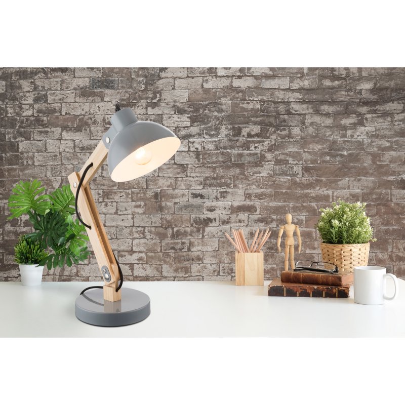 tongariro-21503-g21056-3 Lampa de birou,lemn, metal gri, cablu de 1,5 m, comutator, LxWxH: 320x160x450, excl 1xE27 40W 230V. - imagine 1