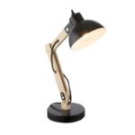 Lampa de birou,lemn, metal negru, cablu de 1,5 m, comutator, LxWxH: 320x160x450, excl 1xE27 40W 230V.