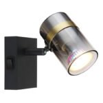 Spotlight metal negru mat, sticlă fumurie, gradient transparent, metal alamă mată, întrerupător pe articol,  l x I x A: 70x96x135mm, fără 1x GU10 8W 230V