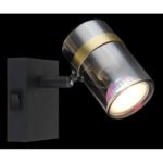 Spotlight metal negru mat, sticlă fumurie, gradient transparent, metal alamă mată, întrerupător pe articol,  l x I x A: 70x96x135mm, fără 1x GU10 8W 230V - imagine 3