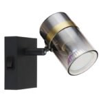 Spotlight metal negru mat, sticlă fumurie, gradient transparent, metal alamă mată, întrerupător pe articol,  l x I x A: 70x96x135mm, fără 1x GU10 8W 230V - imagine 4