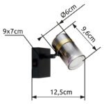 Spotlight metal negru mat, sticlă fumurie, gradient transparent, metal alamă mată, întrerupător pe articol,  l x I x A: 70x96x135mm, fără 1x GU10 8W 230V - imagine 6