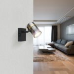 Spotlight metal negru mat, sticlă fumurie, gradient transparent, metal alamă mată, întrerupător pe articol,  l x I x A: 70x96x135mm, fără 1x GU10 8W 230V