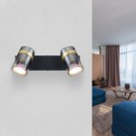 Spotlight metal negru mat, sticlă fumurie transparentă gradient, metal alamă mată, L x l x I: 260x90x125mm, excl. 2x GU10 8W 230V
