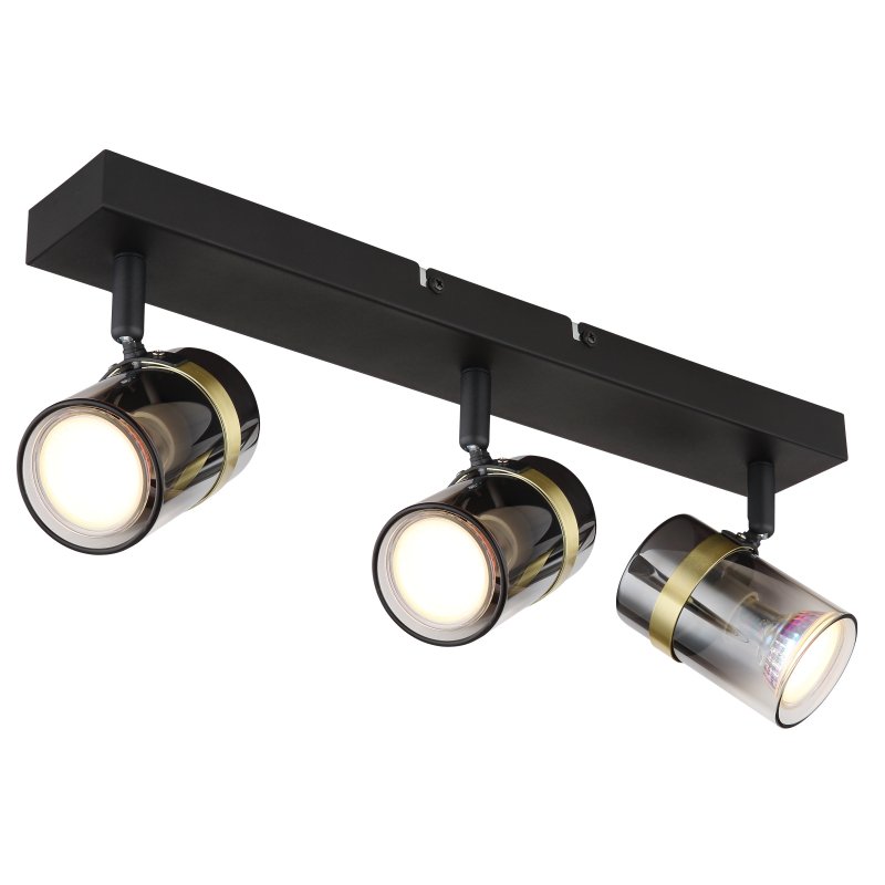 trabby-57916-3-g28423 Spotlight metal negru mat, sticlă fumurie, gradient transparent, metal alamă mată, L x l x I: 410x60x125mm, fără 3x GU10 8W 230V - imagine 1