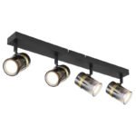Spotlight metal negru mat, sticlă fumurie transparentă gradient, metal alamă mată, L x l x I: 560x60x125mm, fără 4x GU10 8W 230V
