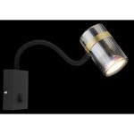 Aplică metal negru mat, sticlă fumurie, gradient transparent, metal alamă mată, cablu PVC negru, întrerupător pe articol, flexo,  l x I: 70x405, lungime cablu 1500mm, excl. 1x GU10 8W 230V - imagine 3