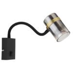 Aplică metal negru mat, sticlă fumurie, gradient transparent, metal alamă mată, cablu PVC negru, întrerupător pe articol, flexo,  l x I: 70x405, lungime cablu 1500mm, excl. 1x GU10 8W 230V - imagine 4