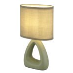 Lampă de masă ceramică verde deschis, textil verde deschis, cablu PVC alb, întrerupător basculant pe cablu, LxLxA: 170x100x300mm, lungime cablu 1300mm, excl. 1x E14 40W 230V