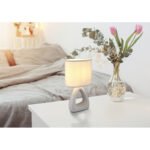 Lampă de masă ceramică gri, textil gri, cablu PVC alb, comutator basculant pe cablu, LxLxA: 170x100x300mm, lungime cablu 1300mm, excl. 1x E14 40W 230V - imagine 2