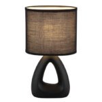 Lampă de masă ceramică neagră, textil negru, cablu PVC negru, comutator basculant pe cablu, LxLxA: 170x100x300mm, lungime cablu 1300mm, excl. 1x E14 40W 230V - imagine 4