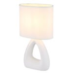 Lampă de masă ceramică alb, textil alb, cablu PVC alb, comutator basculant pe cablu, LxLxA: 170x100x300mm, lungime cablu 1300mm, excl. 1x E14 40W 230V