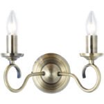 Aplica de perete alamă antică, sticlă alba, LxH: 240x170, AL: 165, excl 2xE14 40W 230V