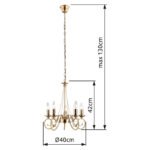 Candelabru alamă antică, D: 400, H: 1300, fără 5xE14 40W 230V - imagine 2