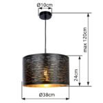 Suspensie metal negru, auriu- negru din material plastic, D: 380, H: 1200, excl 1xE27 40W 230V - imagine 4