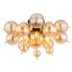 Plafonieră metal negru mat, metal auriu, sfere de sticlă de culoare chihlimbar, ø: 550mm, H: 280mm, sfere de sticlă-DM: 15 x 6 cm, 15 x 10 cm, fără 3x E14 25W 230V