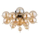Plafonieră metal negru mat, metal auriu, sfere de sticlă de culoare chihlimbar, ø: 550mm, H: 280mm, sfere de sticlă-DM: 15 x 6 cm, 15 x 10 cm, fără 3x E14 25W 230V - imagine 4