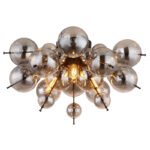 Plafonieră metal negru mat, sfere de sticlă de culoare fumurie, ø: 550mm, H: 280mm, sfere de sticlă-DM: 15 x 6 cm, 15 x 10 cm, fără 3x E14 25W 230V
