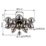 Plafonieră metal negru mat, sfere de sticlă de culoare fumurie, ø: 550mm, H: 280mm, sfere de sticlă-DM: 15 x 6 cm, 15 x 10 cm, fără 3x E14 25W 230V - imagine 5