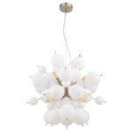 Lampă suspendată metal nichel mat, globuri de sticlă opal, cablu PVC negru, ø: 550mm, H: 1200mm, globuri de sticlă-DM: 24 x 6 cm, 24 x 10 cm, excl. 6x E14 25W 230V - imagine 3