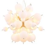 Lampă suspendată metal nichel mat, globuri de sticlă opal, cablu PVC negru, ø: 550mm, H: 1200mm, globuri de sticlă-DM: 24 x 6 cm, 24 x 10 cm, excl. 6x E14 25W 230V - imagine 4